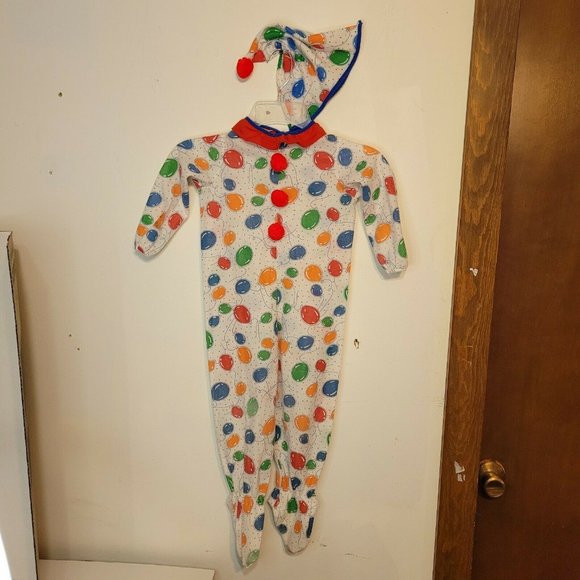 Vtg MCM Rubie's Kids 2 to 4 yrs Unisex Circus Clown Costume Jumpsuit Hat
